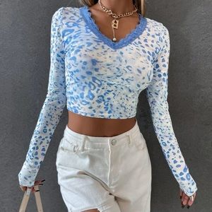 Shein blue lace cheetah crop top